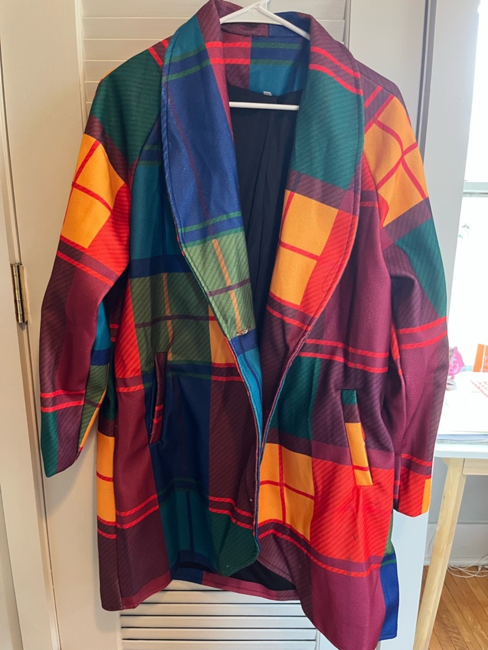 Multicolor Plaid Open Front Coat - Women's Jacket